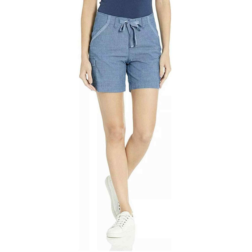 Ladies "Lee" Size 18M, Dk Chambray Mid Rise Regular Fit Ribbon Trim Cargo Shorts